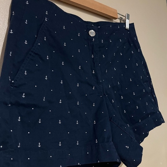 Nautica Navy Blue Anchor Print Stretch Woven Cotton Chino Shorts 6 Boat Preppy - Picture 2 of 5